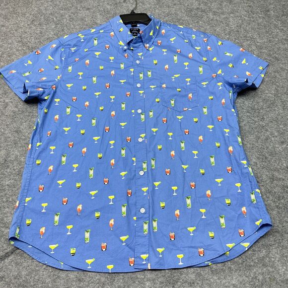 J Crew Shirt Mens XL Blue Button Up‎ Drink All Over Print Summer BBQ Fun New - Picture 1 of 9